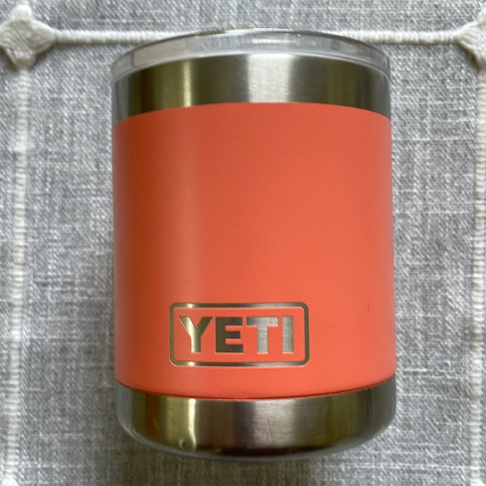 YETI coral Tumbler with Silver Accents